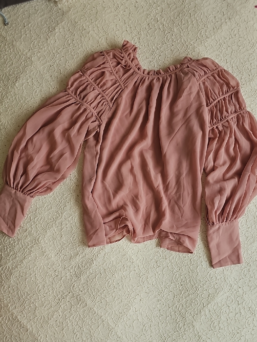 Ann Taylor Ruched Balloon Sleeve Blouse - Mauve Pink